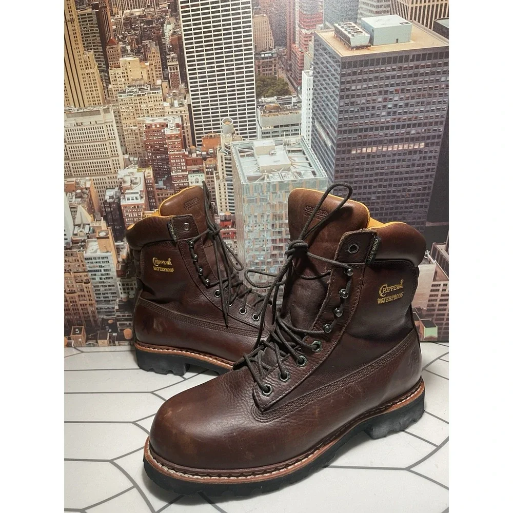 Chippewa Work Boots Mens Size 10 .5 M Lace Up Brown Leather Comfort No Steel Toe - Picture 2 of 12